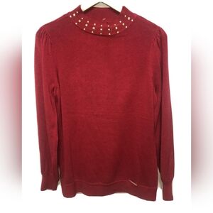 Adrienne Vittadini Red Knit Sweater With Gold Studs